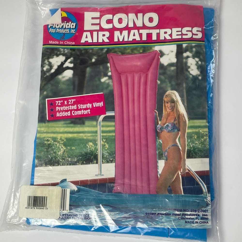 1997 Florida Pool Products Econo Air Mattress Vinyl Color Blue New Vintage